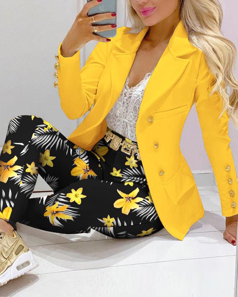 🌸 Lässiger Hosenanzug für Damen – Langarm-Blazer & Hose