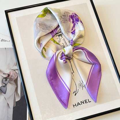 2025 autumn female cashew flower small square silk scarf / High-end neckband accessories & decoration