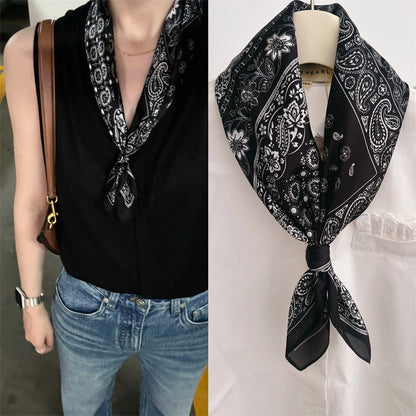 2025 autumn female cashew flower small square silk scarf / High-end neckband accessories & decoration