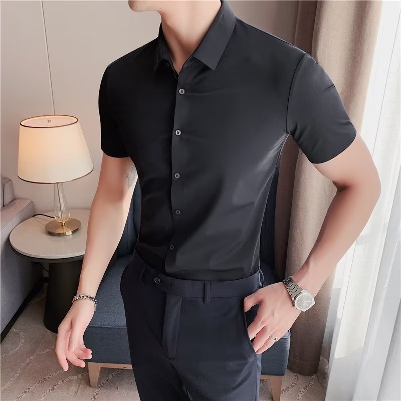 👔Men’s Slim Elastic Shirt – Long & Short Sleeve, Business Casual, Spring, Summer & Autumn