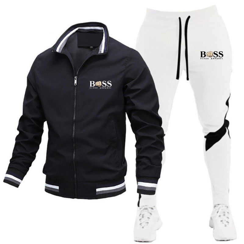 🧥👖Men’s Casual Suit Set – Bomber Jacket & Splicing Trousers