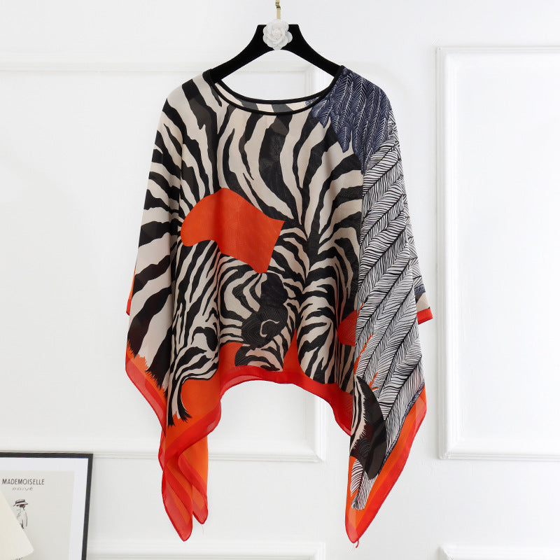 Silk pullover sunscreen silk scarf shawl women's sunscreen clothing in summer with large size loose changeable