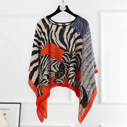 Silk pullover sunscreen silk scarf shawl women's sunscreen clothing in summer with large size loose changeable