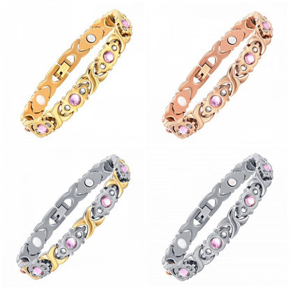 Fashion ladies stainless steel diamond-encrusted crystal germanium stone health magnet bracelet titanium steel magnetic bracelet does not fade