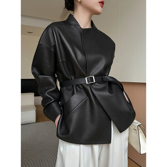 🧥 Autumn Women’s Deer‑Pattern Leather Jacket – Slim Waist Short Coat, Fashionable High‑Grade Style