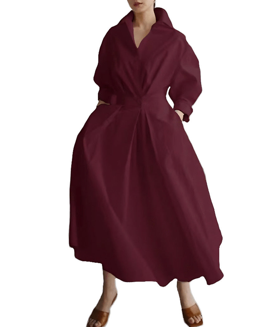Lined Long-Sleeve Swing Dress