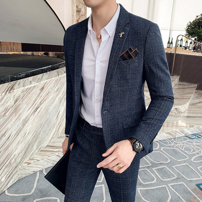 👔 Herren Karierter Slim Anzug – Koreanischer & Britischer Stil, Zweiteiler Legere Eleganz