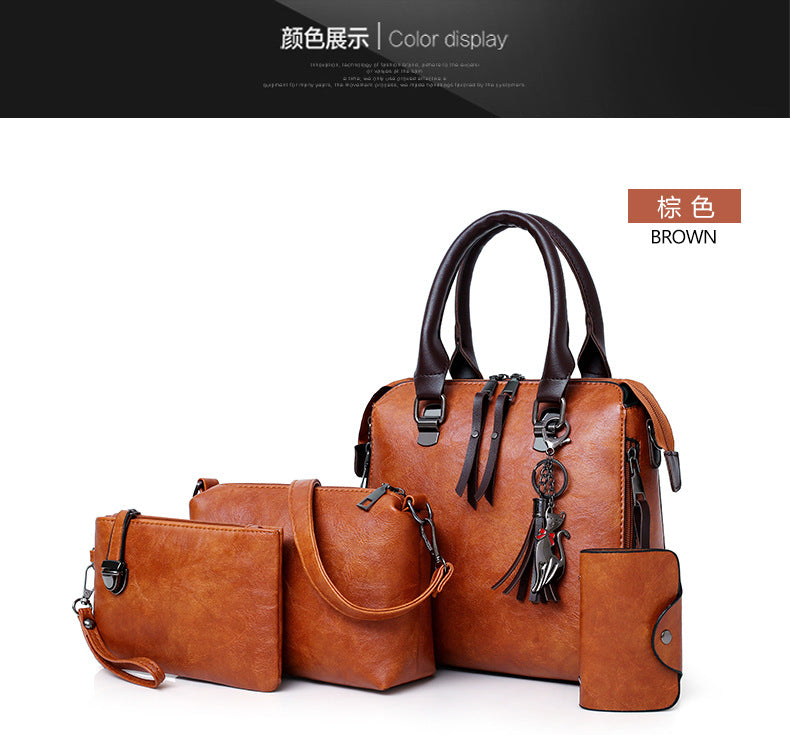 👜Women’s Handbag Set – 4‑Piece Oily Leather Shoulder Bags