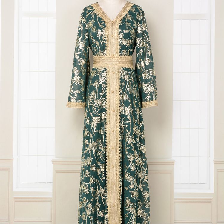 👗Dubai Evening Dress – Floral Stamped Robe