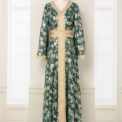 👗Dubai Evening Dress – Floral Stamped Robe