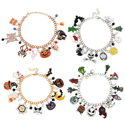 Combo bracelet featuring pumpkin, spider, bat, and ghost charms