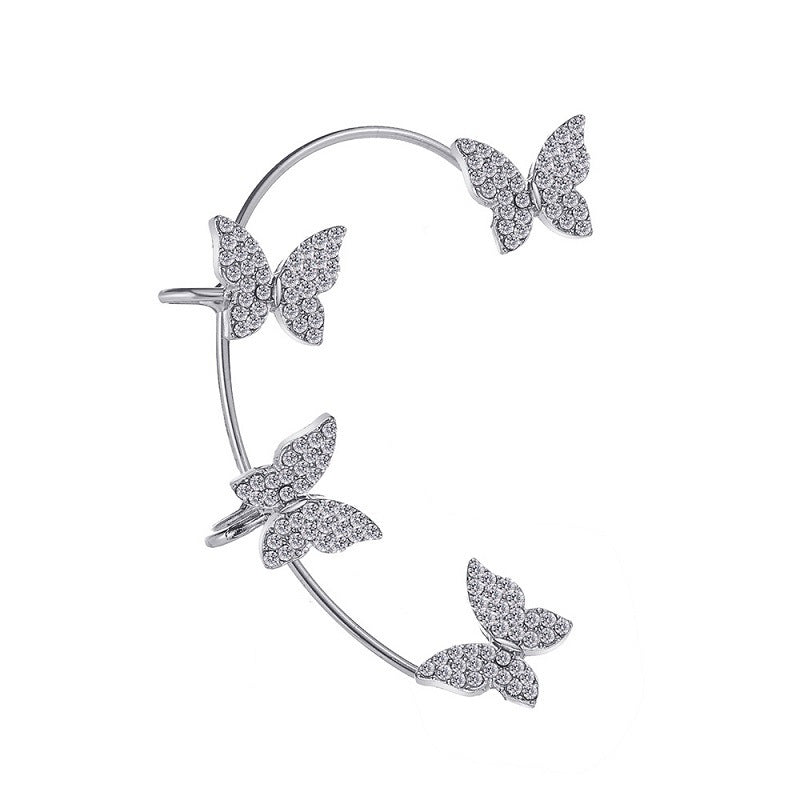 Manchette d'oreille papillon féérique en zircon pour femme – Boucles d'oreilles à clip sans perçage