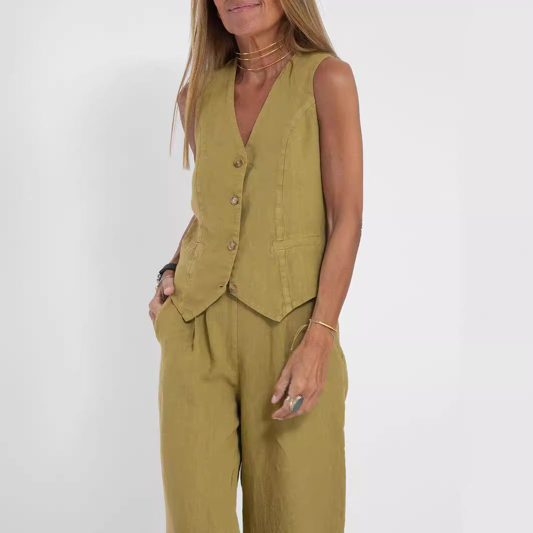 🌿Women's Cotton Linen Vest & Trousers Two-Piece Set 🎀