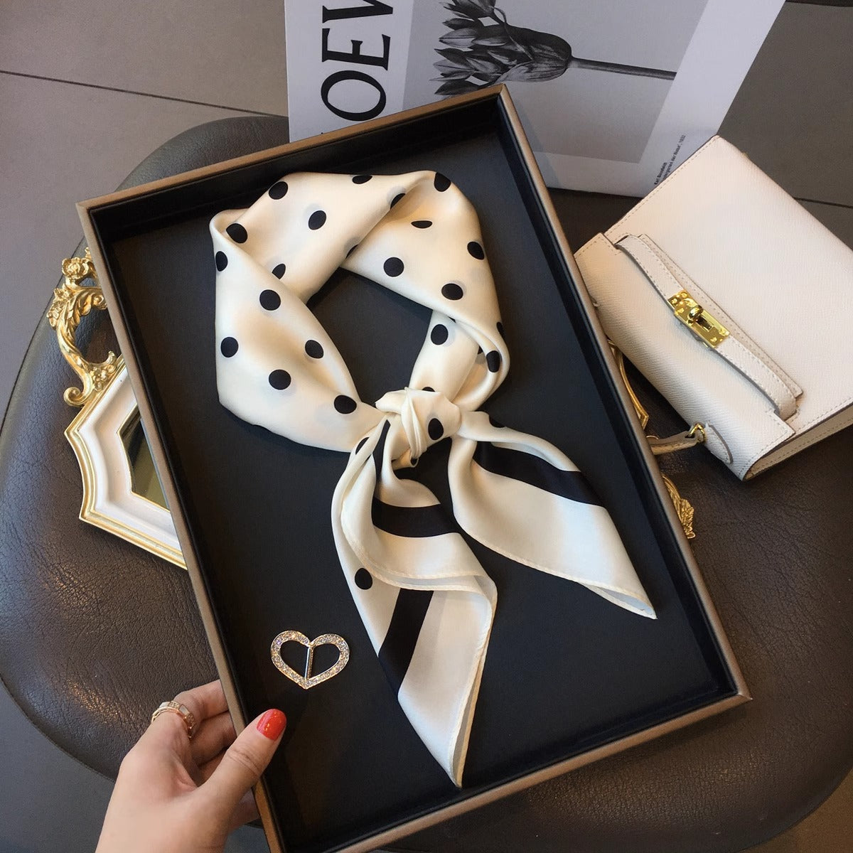 2025 autumn female cashew flower small square silk scarf / High-end neckband accessories & decoration