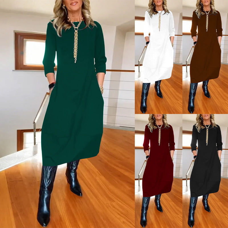 Autumn / Winter Loose Solid Color Long-Sleeve Dress