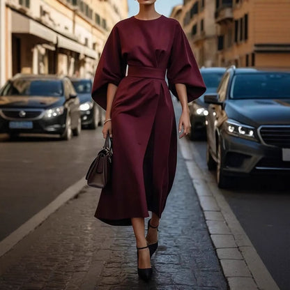 👗Elegantes Fledermausärmel-Maxikleid in Unifarbe