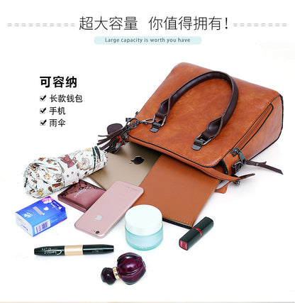 👜Women’s Handbag Set – 4‑Piece Oily Leather Shoulder Bags