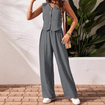 🌿Elegant Sleeveless Vest & Wide Leg Trousers Set 🎀
