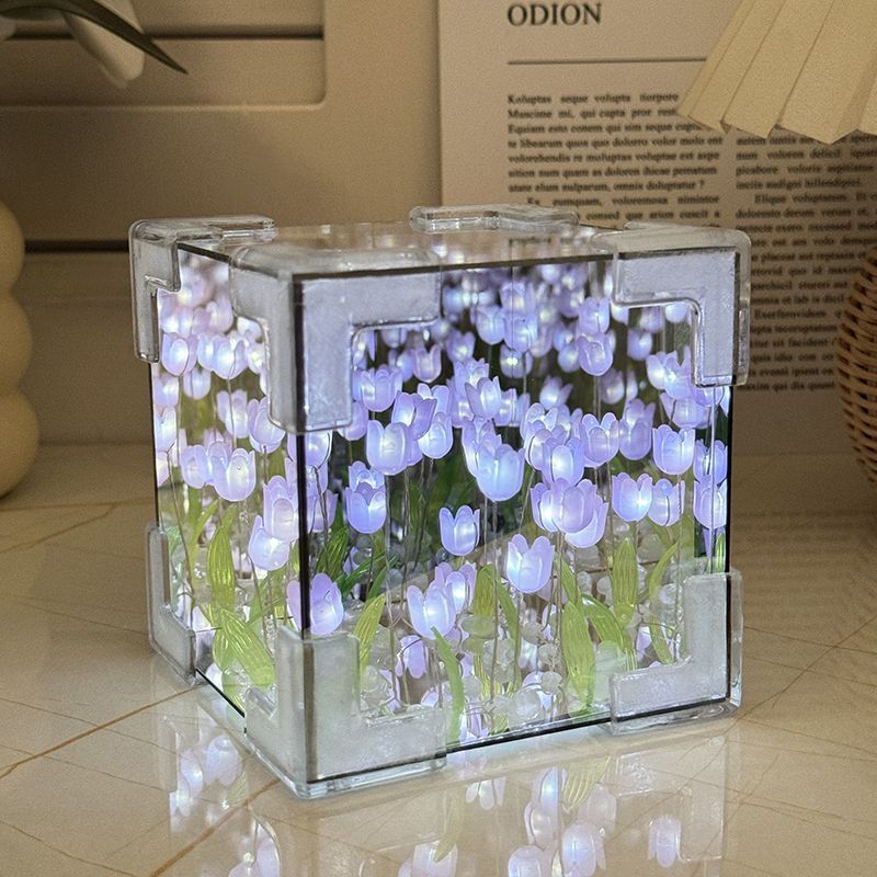 Magic Cube Tulip Night Light – DIY Handmade Mirror Bouquet Gift for Girls & Couples