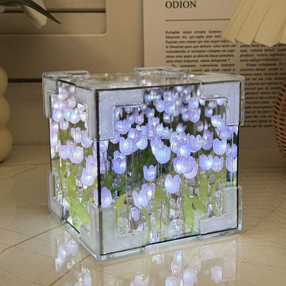 Magic Cube Tulip Night Light – DIY Handmade Mirror Bouquet Gift for Girls & Couples