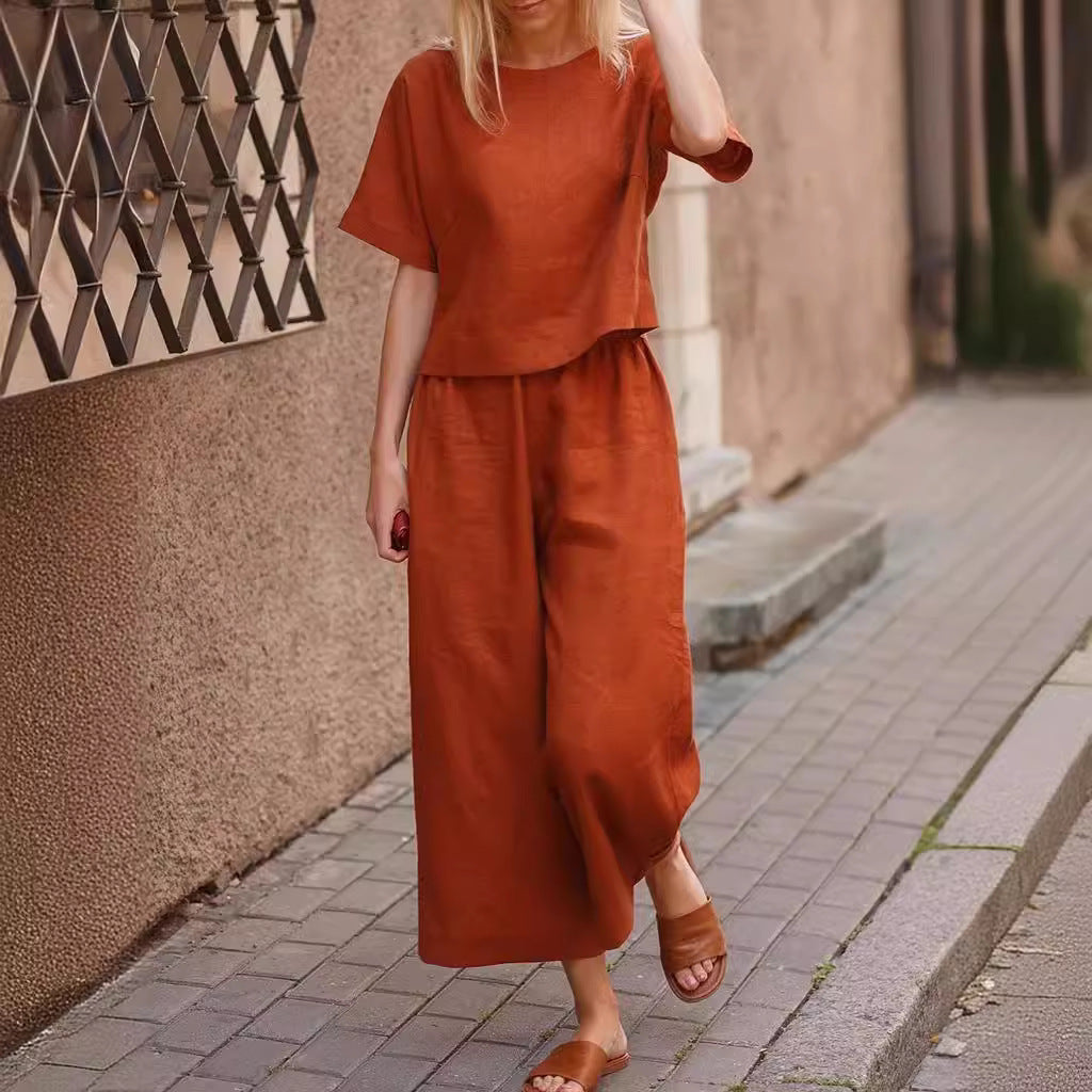 🌿Solid Color Loose Fit Two-Piece Outfit 📌