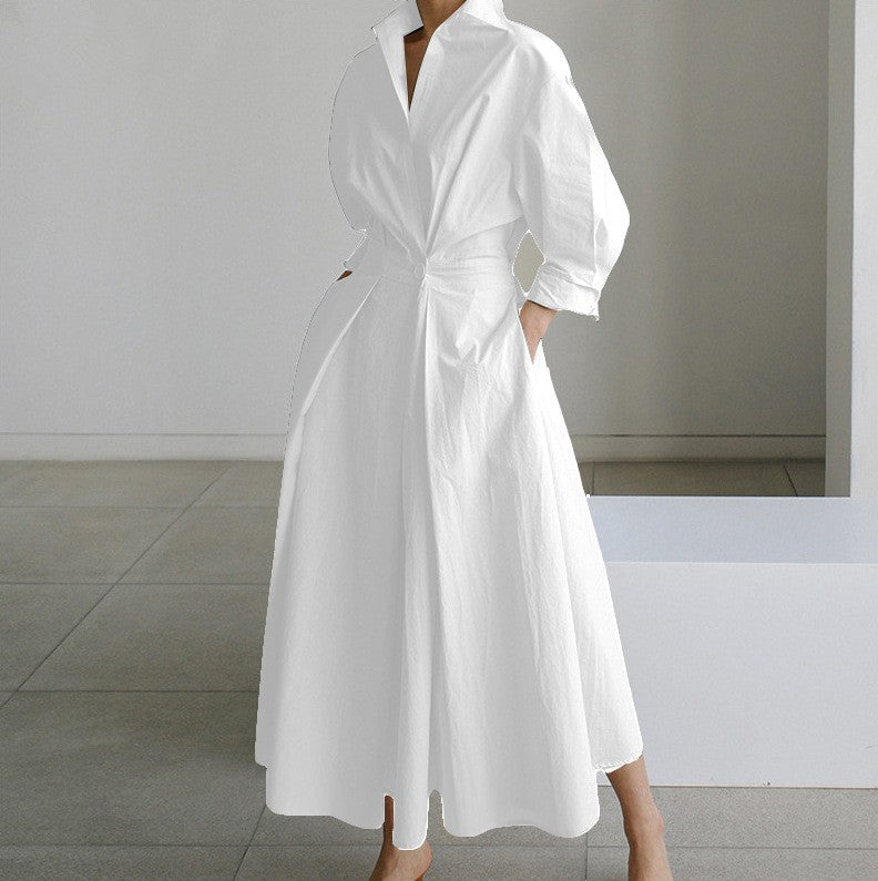 Lined Long-Sleeve Swing Dress