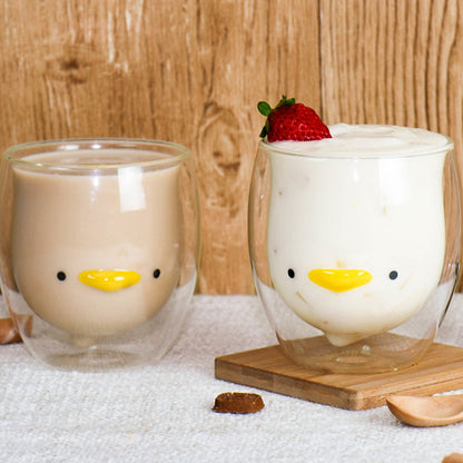 🥤Cartoon Double‑Layer Glass Cup 🌞