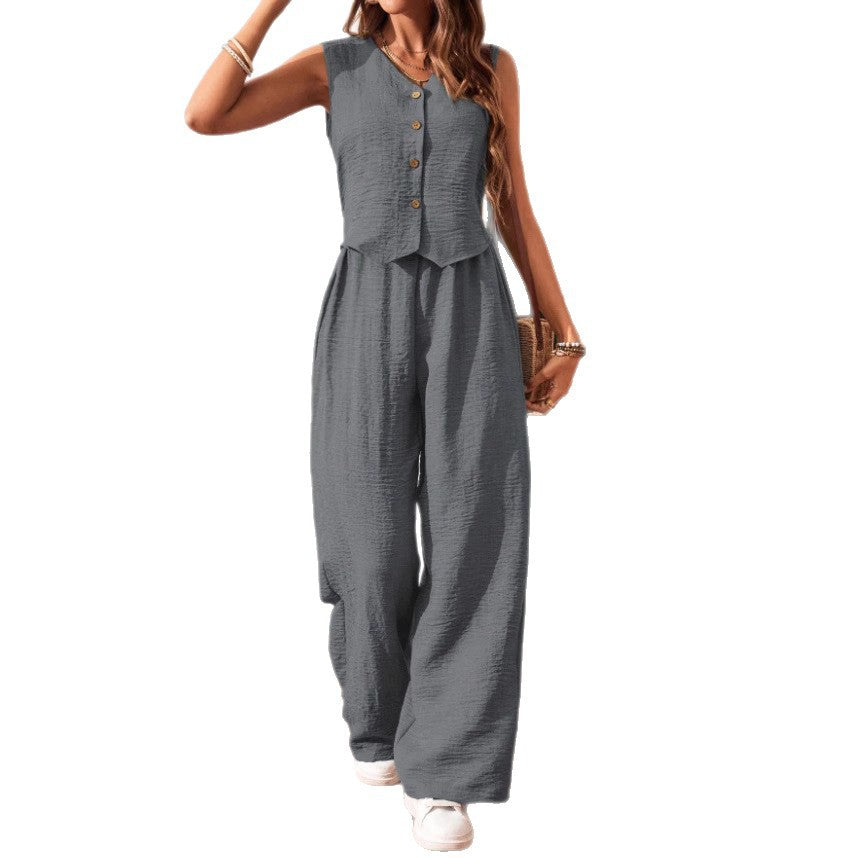 🌿Elegant Sleeveless Vest & Wide Leg Trousers Set 🎀
