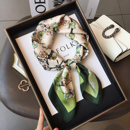 2025 autumn female cashew flower small square silk scarf / High-end neckband accessories & decoration