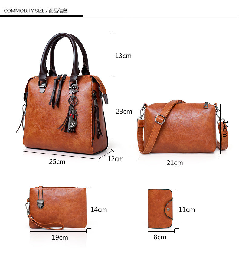 👜Women’s Handbag Set – 4‑Piece Oily Leather Shoulder Bags