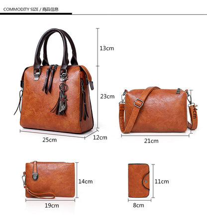 👜Women’s Handbag Set – 4‑Piece Oily Leather Shoulder Bags