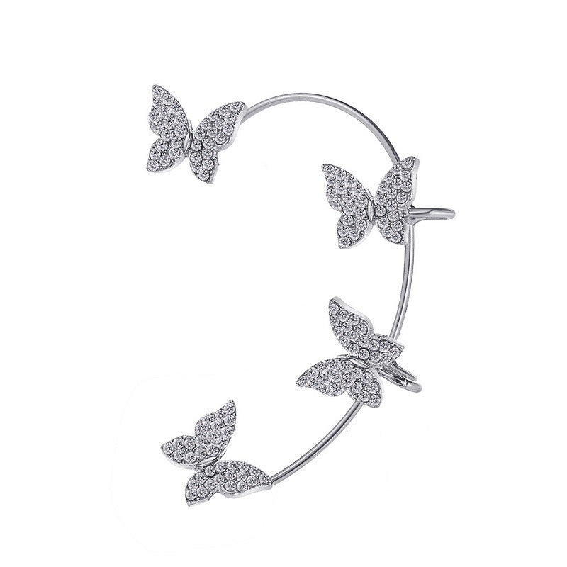 Manchette d'oreille papillon féérique en zircon pour femme – Boucles d'oreilles à clip sans perçage