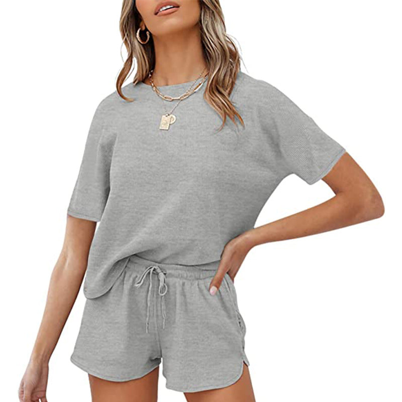 🌿Short Sleeve Waffle Two-Piece Outfit 🌸