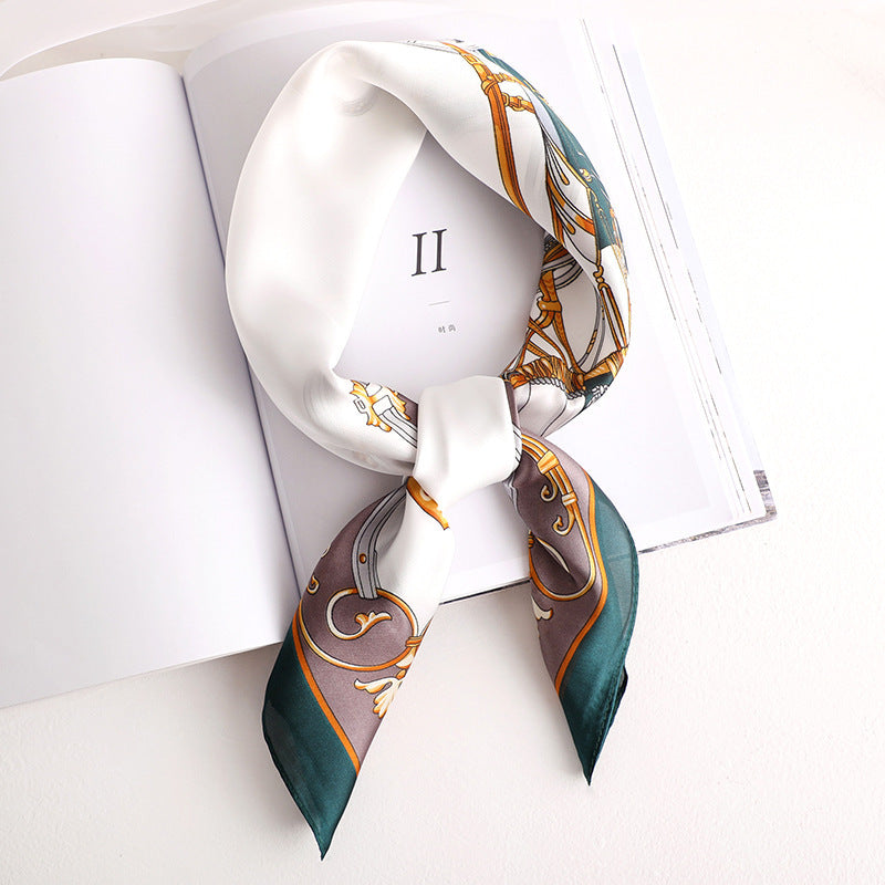 Striped Silk-Look Square Scarf