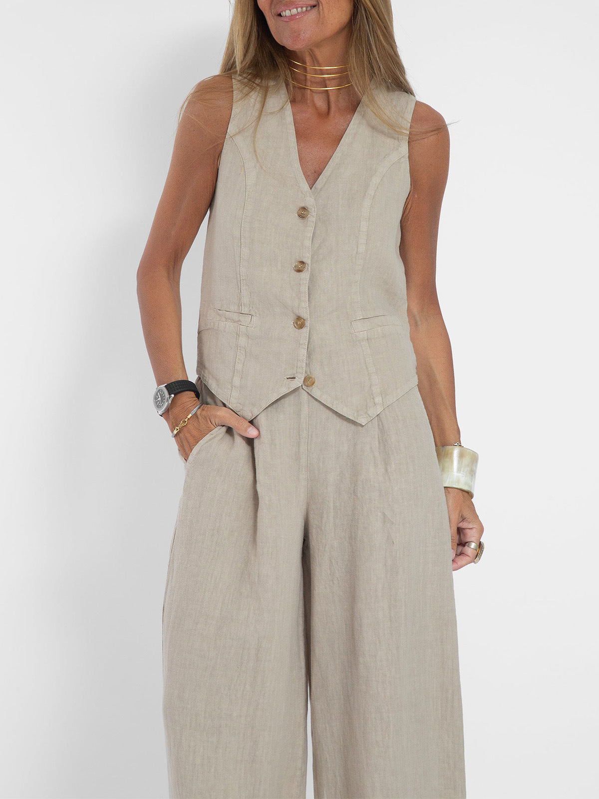 🌿Women's Cotton Linen Vest & Trousers Two-Piece Set 🎀