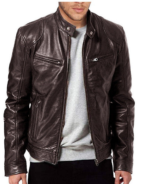 Men’s PU Leather Stand Collar Jacket