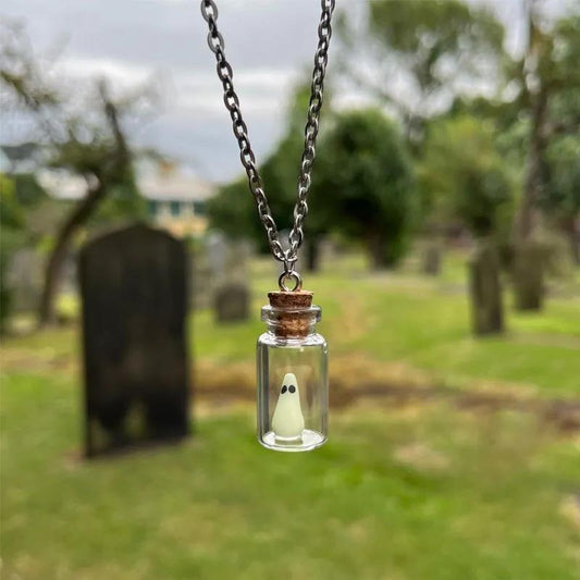 Halloween luminous ghost drift bottle necklace