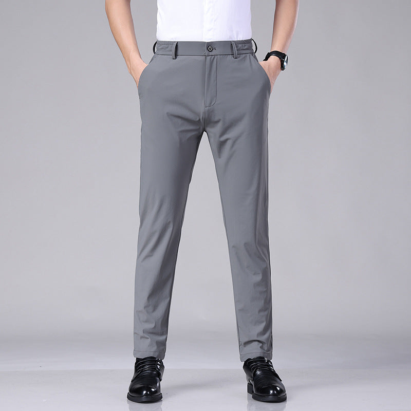 👖Men’s Ice Silk Drape Trousers – Summer Thin, High Elastic, Quick‑Dry Casual Business Pants