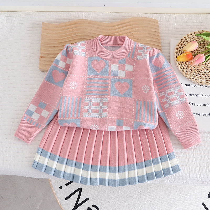 Ensemble pull et jupe tricotés pour bébé fille