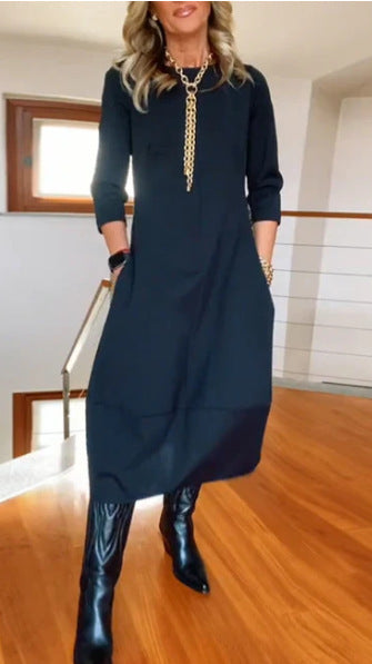 Autumn / Winter Loose Solid Color Long-Sleeve Dress