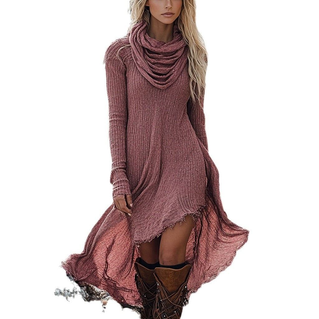 👗Robe unie à col roulé et manches longues pour femme