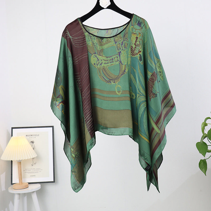 Silk pullover sunscreen silk scarf shawl women's sunscreen clothing in summer with large size loose changeable
