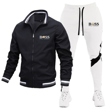 🧥👖Men’s Casual Suit Set – Bomber Jacket & Splicing Trousers