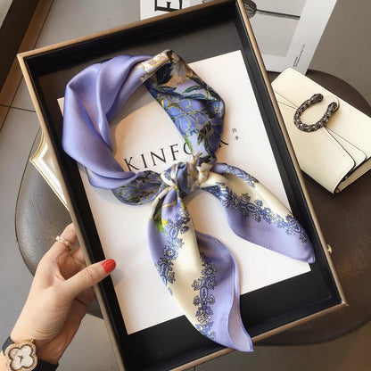 2025 autumn female cashew flower small square silk scarf / High-end neckband accessories & decoration