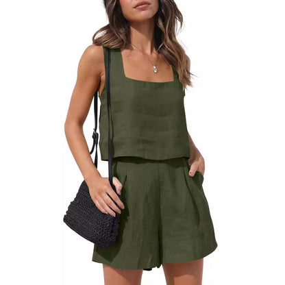 🌿Women's Sleeveless Linen Vest & Shorts Set 🎀