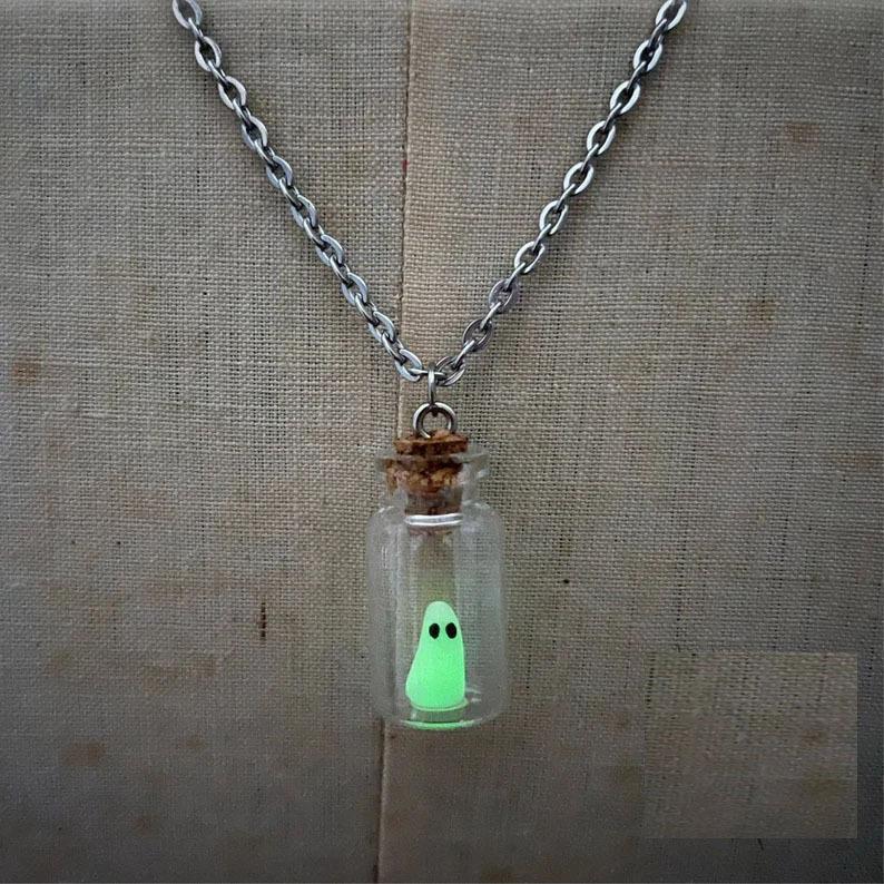 Halloween luminous ghost drift bottle necklace