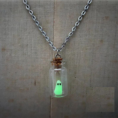 Halloween luminous ghost drift bottle necklace