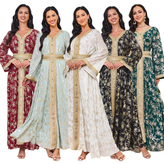 👗Dubai Evening Dress – Floral Stamped Robe