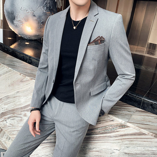 👔Men’s Korean‑Style White Suit – Two‑Piece, One‑Button, Business Casual Groom’s Outfit