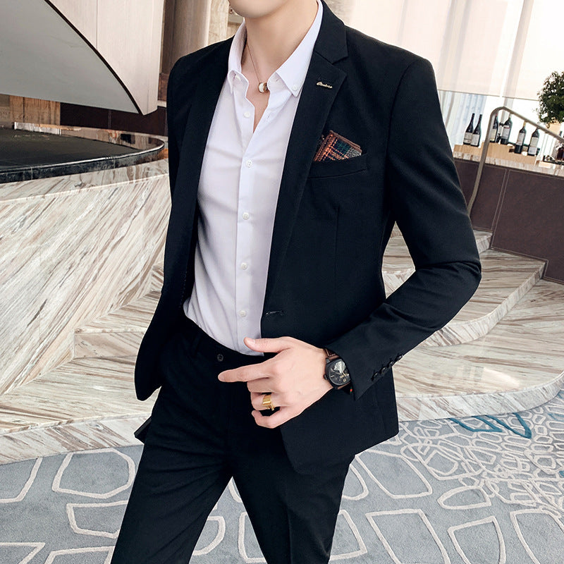 👔Herrenanzug im koreanischen Stil – Weiß, zweiteilig, Ein-Knopf, Business-Casual Bräutigam-Outfit